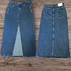 Zara Blue Denim Maxi Skirt with Button Accents